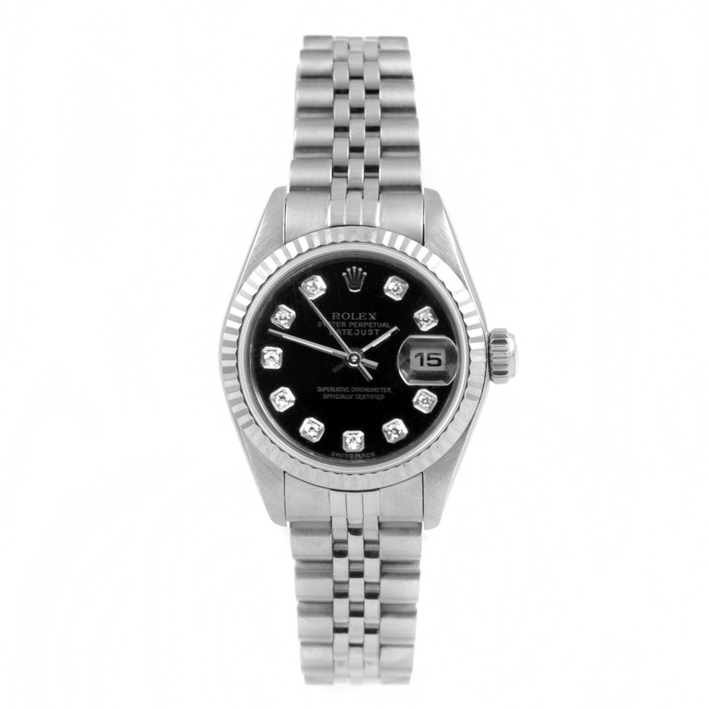 rolex ladies 6919 datejust 26mm black diamond jubilee steel